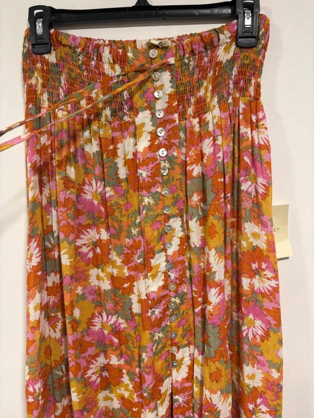 Cynthia Rowley Orange Floral Smocked Maxi Skirt - Picture 6 of 11